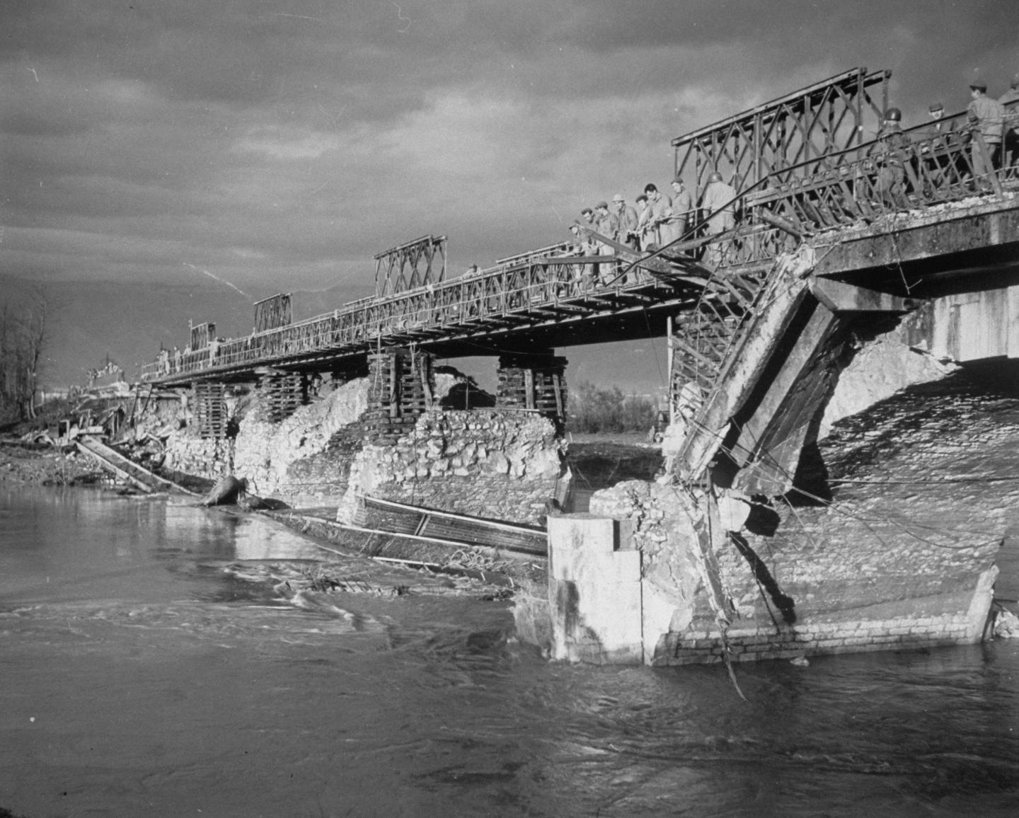 Newly installed Bailey Bridge spanning b