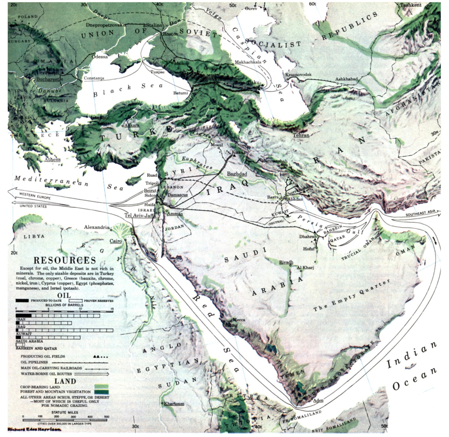 Middle East maps from August 1951 issue of Fortune magazine
