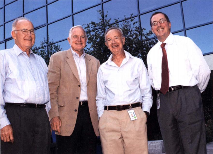 From left, Intel chiefs Moore, Barrett, Grove, and Otellini. The only Intel CEO missing from the photo, taken at the company's 35th anniversary in 2003, is co-fo under Robert Noyce, who passed away in 1990.