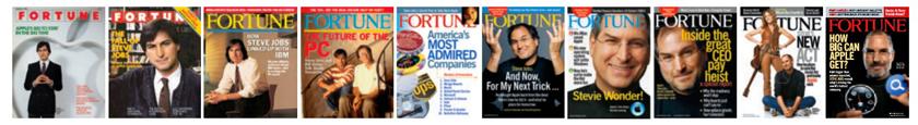 Jobs. One of the first true business celebrities, appeared on Fortune's cover no fewer than ten times before the current issue. He first made the cover of Time Magazine at the age of 26.