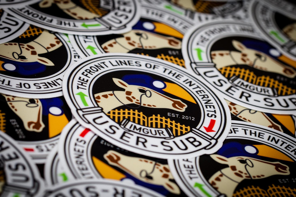 Stickers with one user-submitted design for the "Imguraffe," the mascot of the Imgur community.