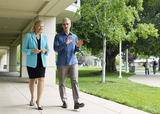 At Apple Inc's headquarters in Cupertino, California on Tuesday, July 15, 2014, Apple CEO Tim Cook and IBM CEO Ginni Rometty announced a global strategic partnership to redefine the way work gets done by transforming the way businesses and employees use mobile technology through a new class of business apps that bring IBM's big data and analytics capabilities to iPhone and iPad. The new mobile business apps for iOS are targeted for specific business opportunities in industries including retail, healthcare, banking, travel and transportation, telecommunications and insurance.