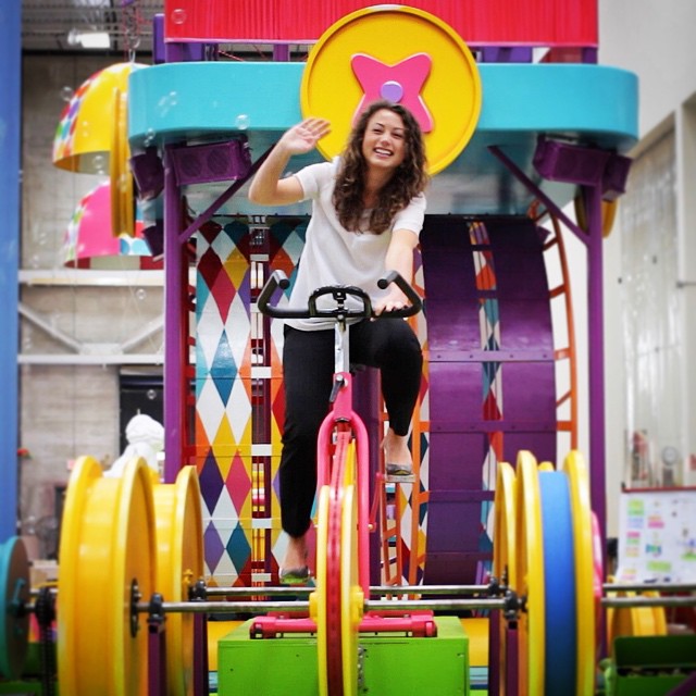 GoldieBlox founder Debbie Sterling test drives the company's Macy's Thanksgiving Day Parade float.