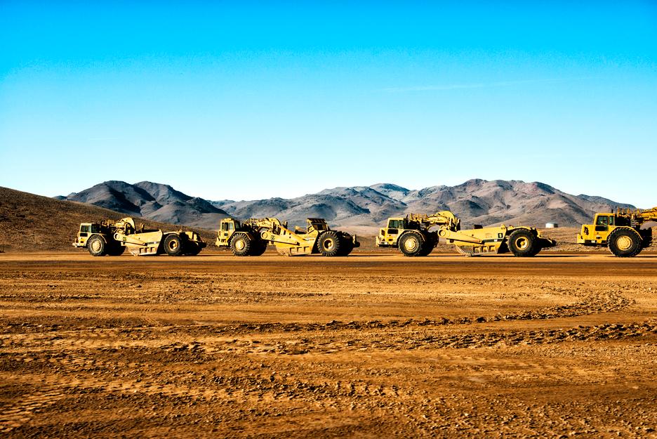 construction at Tesla's "gigafactory" outside Reno
