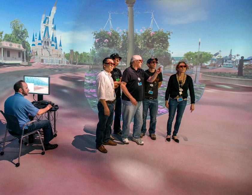 A team of imagineers check out the ultimate virtual reality machine at Disney's Burbank headquarters: the Dish