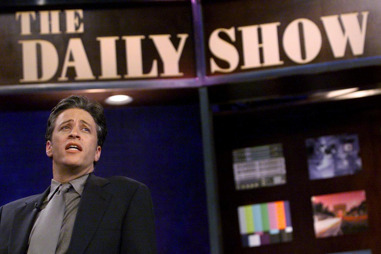 Jon Stewart, comedian and host of "The Daily Show," rehearsi