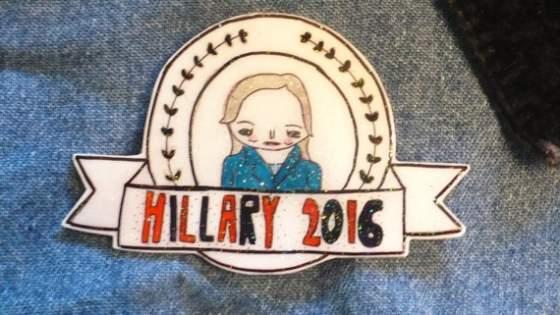 A Hillary Clinton pin for sale on Etsy, made by Lia Lane. 