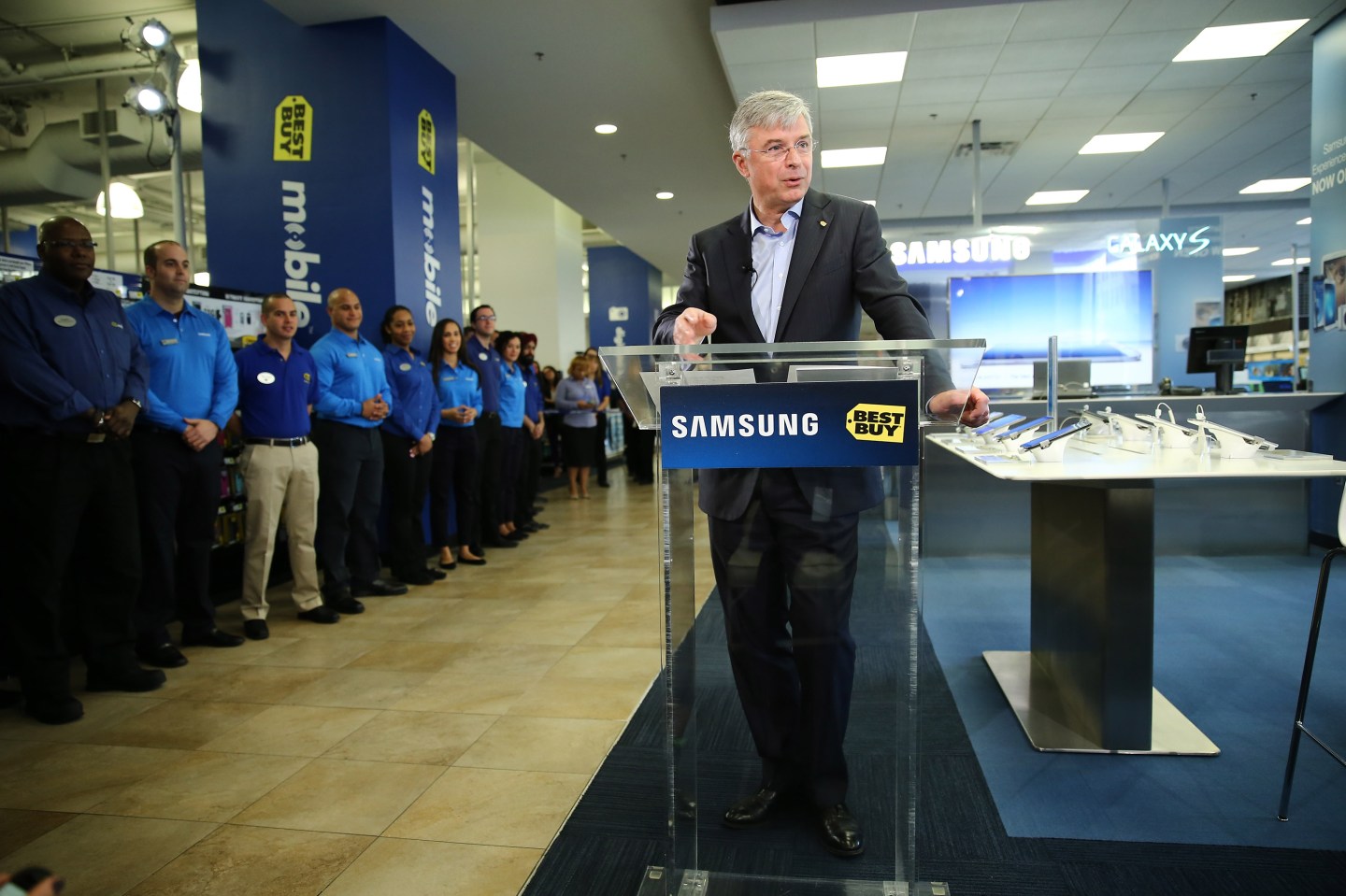 Samsung Experience Shop Opening With Samsung Mobile CEO JK Shin And Best Buy CEO Hubert Joly