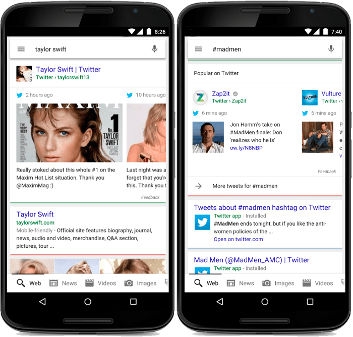 Twitter results in Google search
