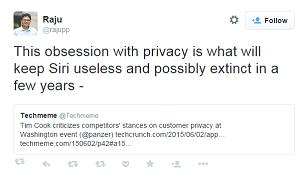 Apple Siri tweet from Raju
