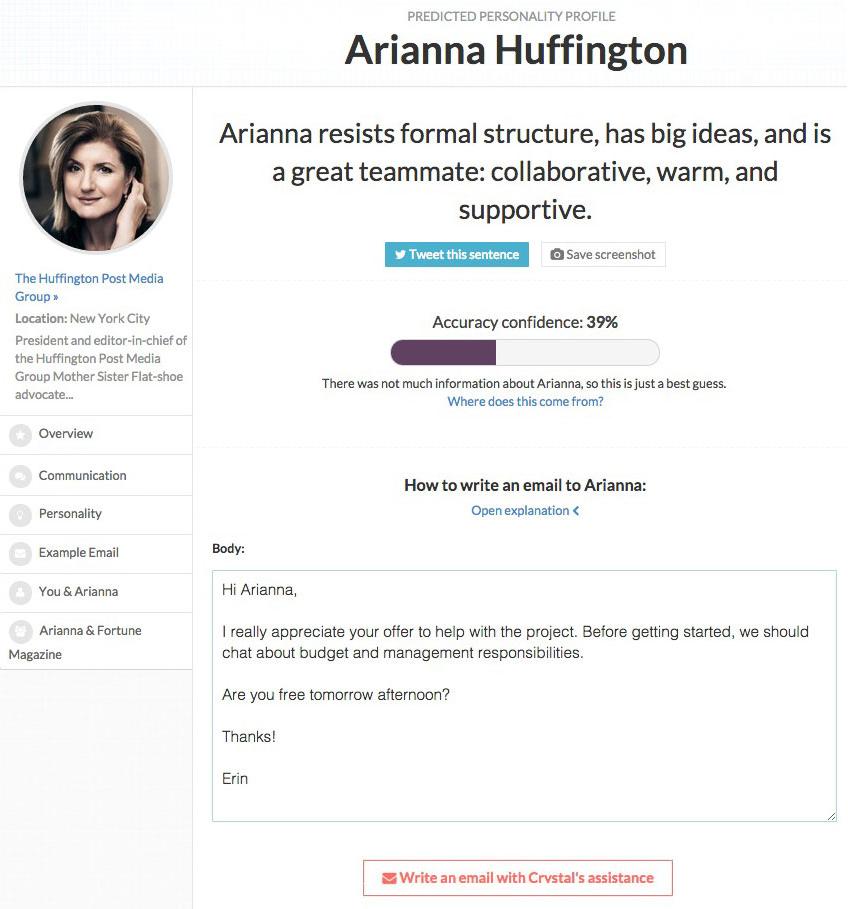 Arianna Huffington Crystal profile