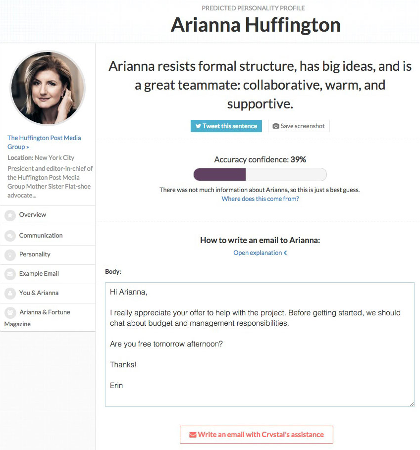 Arianna Huffington Crystal profile