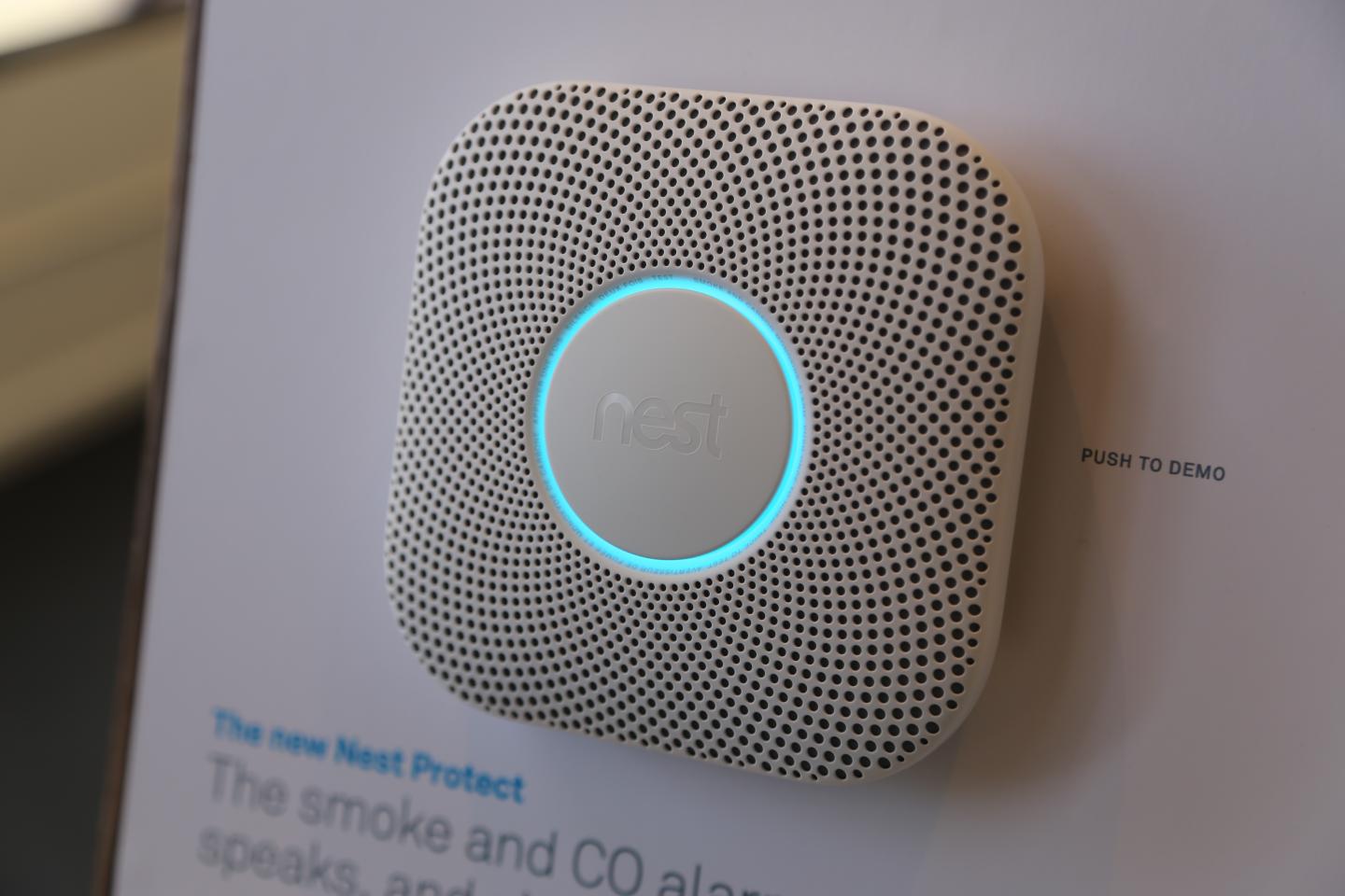 Nest's second generation Nest Protect, connected smoke alarm.