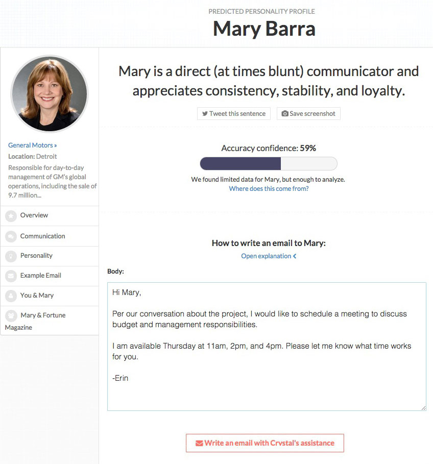 Mary Barra Crystal profile