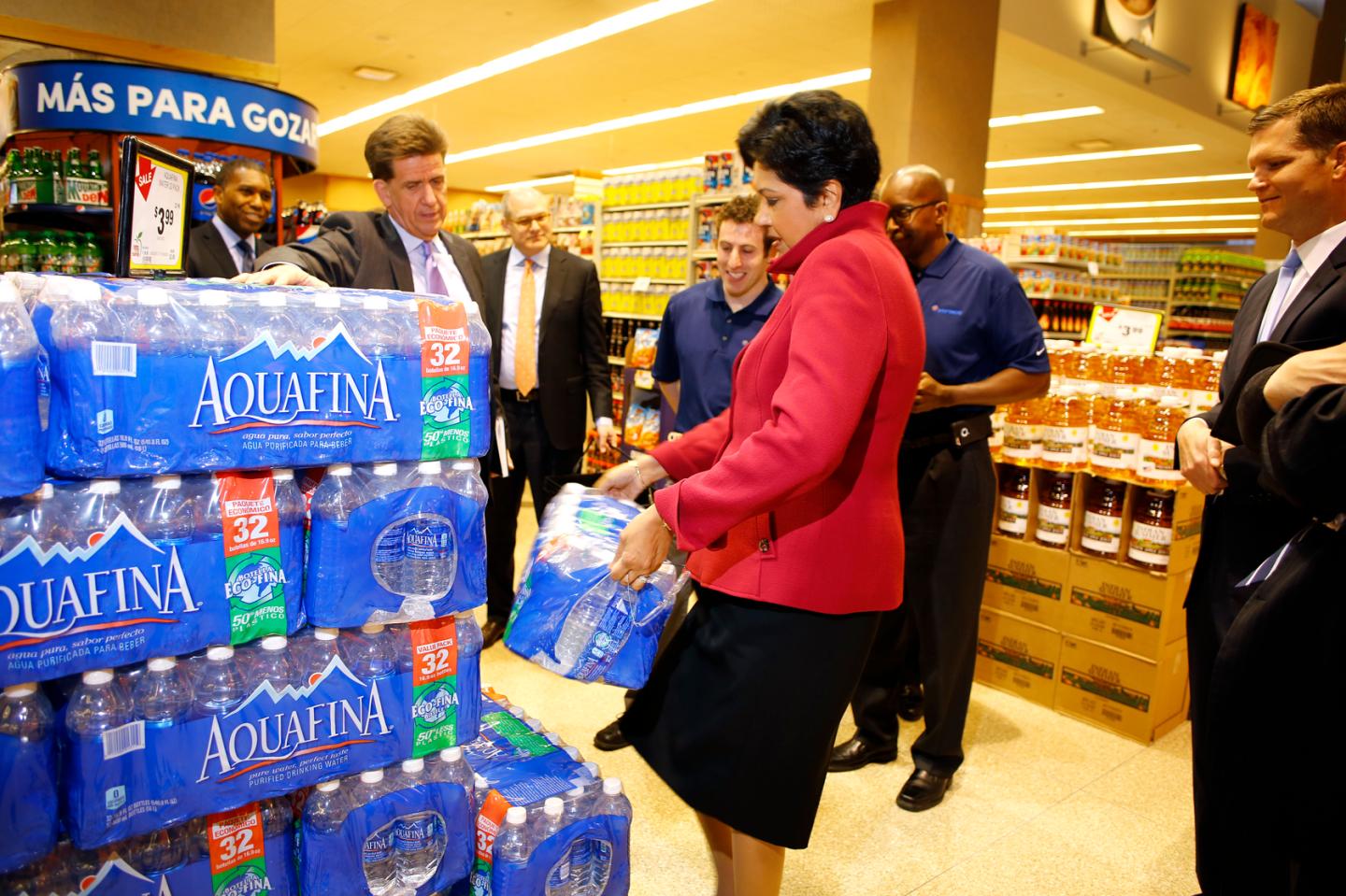 Indra Nooyi CEO of PepsiCo touring Pete's Fresh Market in Chicago. April 2015
