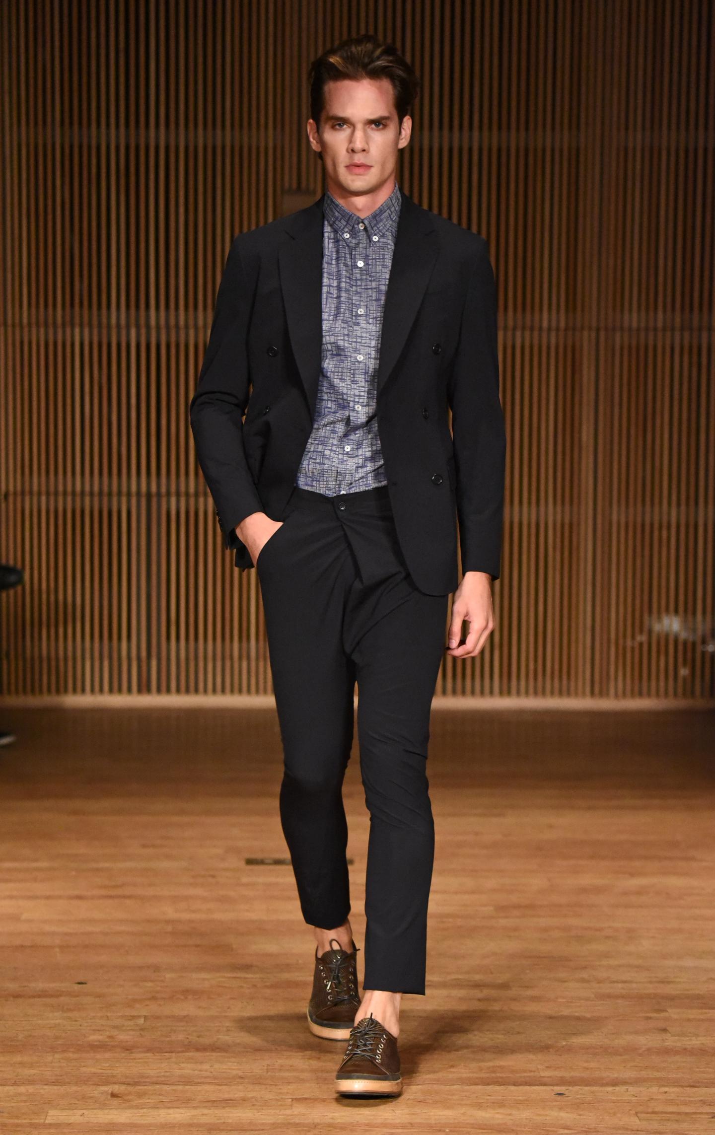A model walks the runway at the Loris Diran fashion show during New York Fashion Week: Men's S/S 2016 at Dimenna Center for Classical Music on July 15, 2015 in New York City.