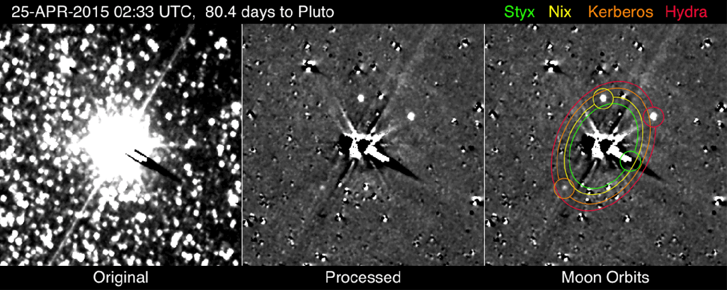 For the first time, NASA’s New Horizons spacecraft has photographed Kerberos and Styx – the smallest and faintest of Pluto’s five known moons.