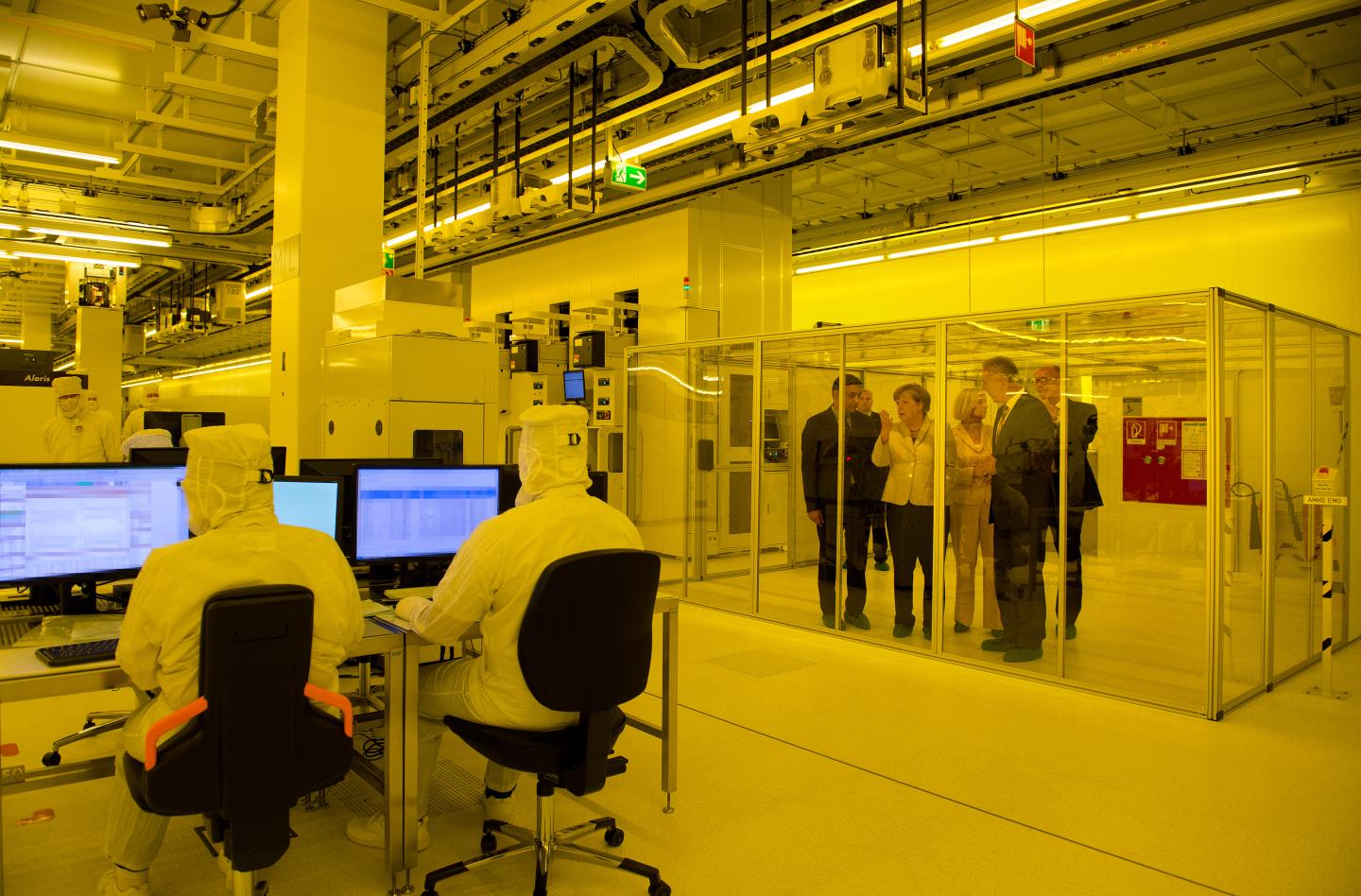German Chancellor Merkel visits Infineon Technologies in Dresden