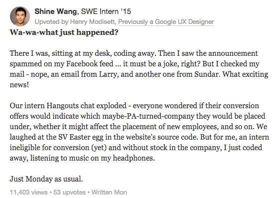 intern response, google, alphabet