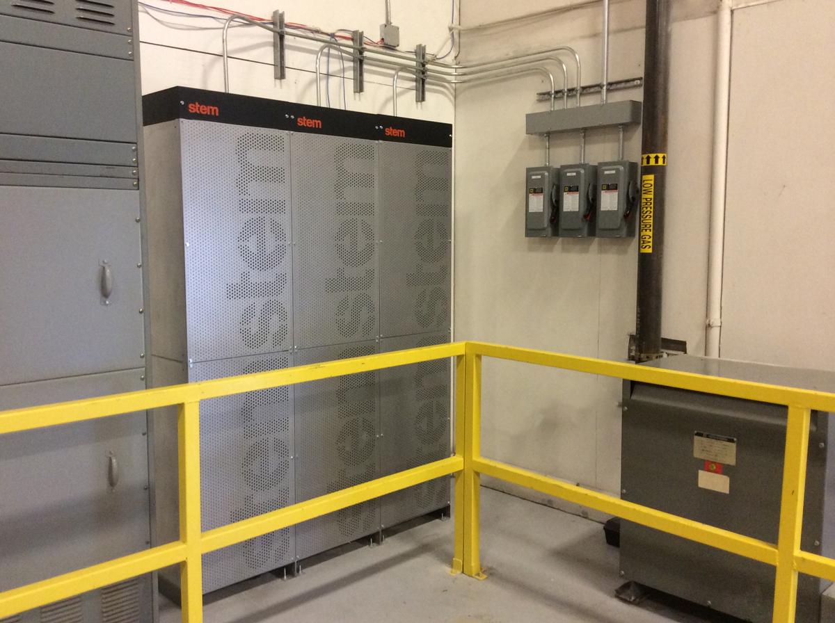 Stem's battery banks use data from the building, utility and other sources to move the building on and off of battery power.