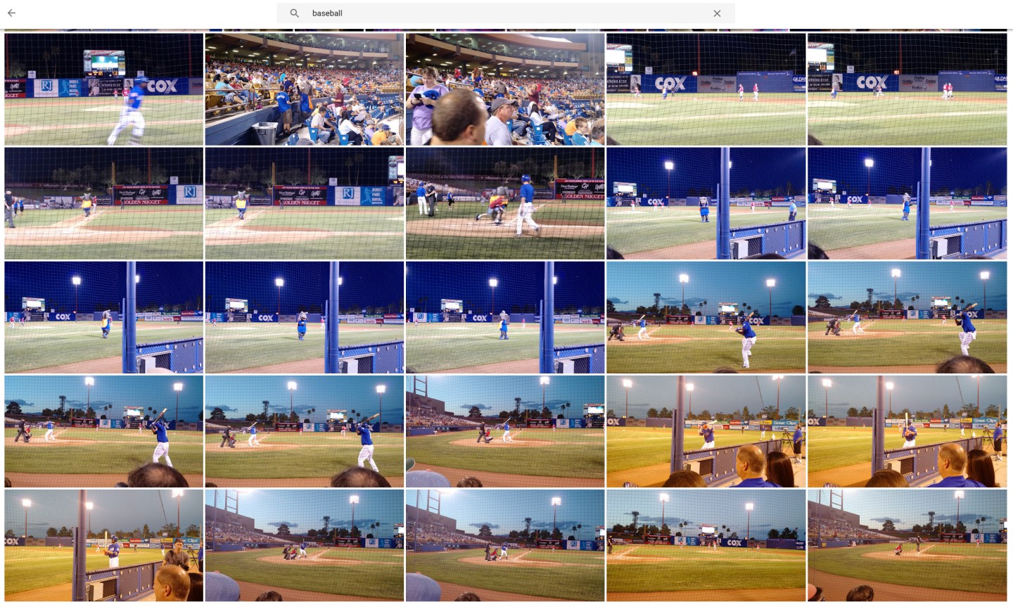When I search Google Photos for "baseball."