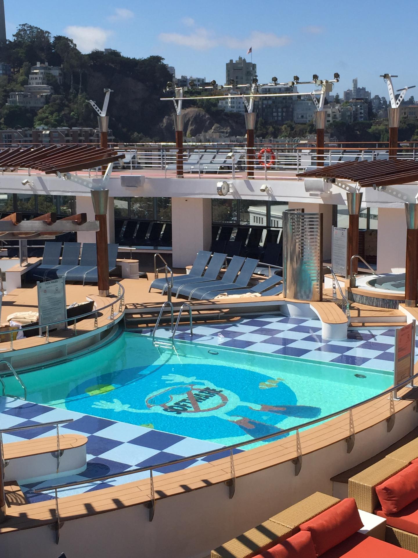 One of the pools contains a picture of SaaSy, Salesforce's anthropomorphic mascot that represents the idea of not having to install software on your computer.