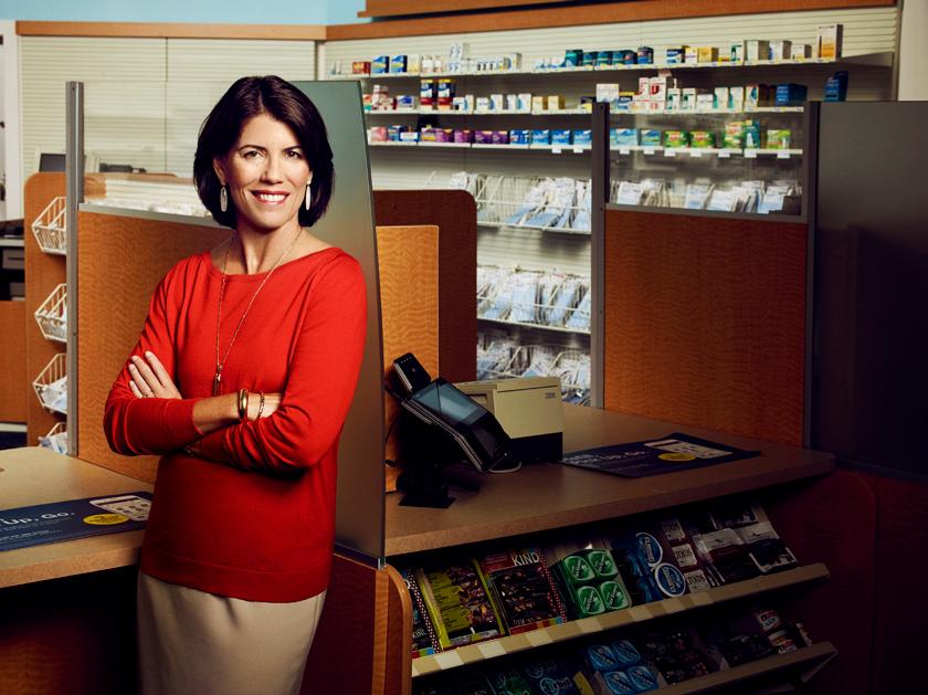 Foulkes stands in front of the pharmacy counter at a 10,000-square-foot mock-up store on the campus of the CVS Health headquarters in Woonsocket, R.I. As an undergrad econ major at Harvard, she impressed her thesis adviser, Larry Summers, as being “extraordinarily effective.”