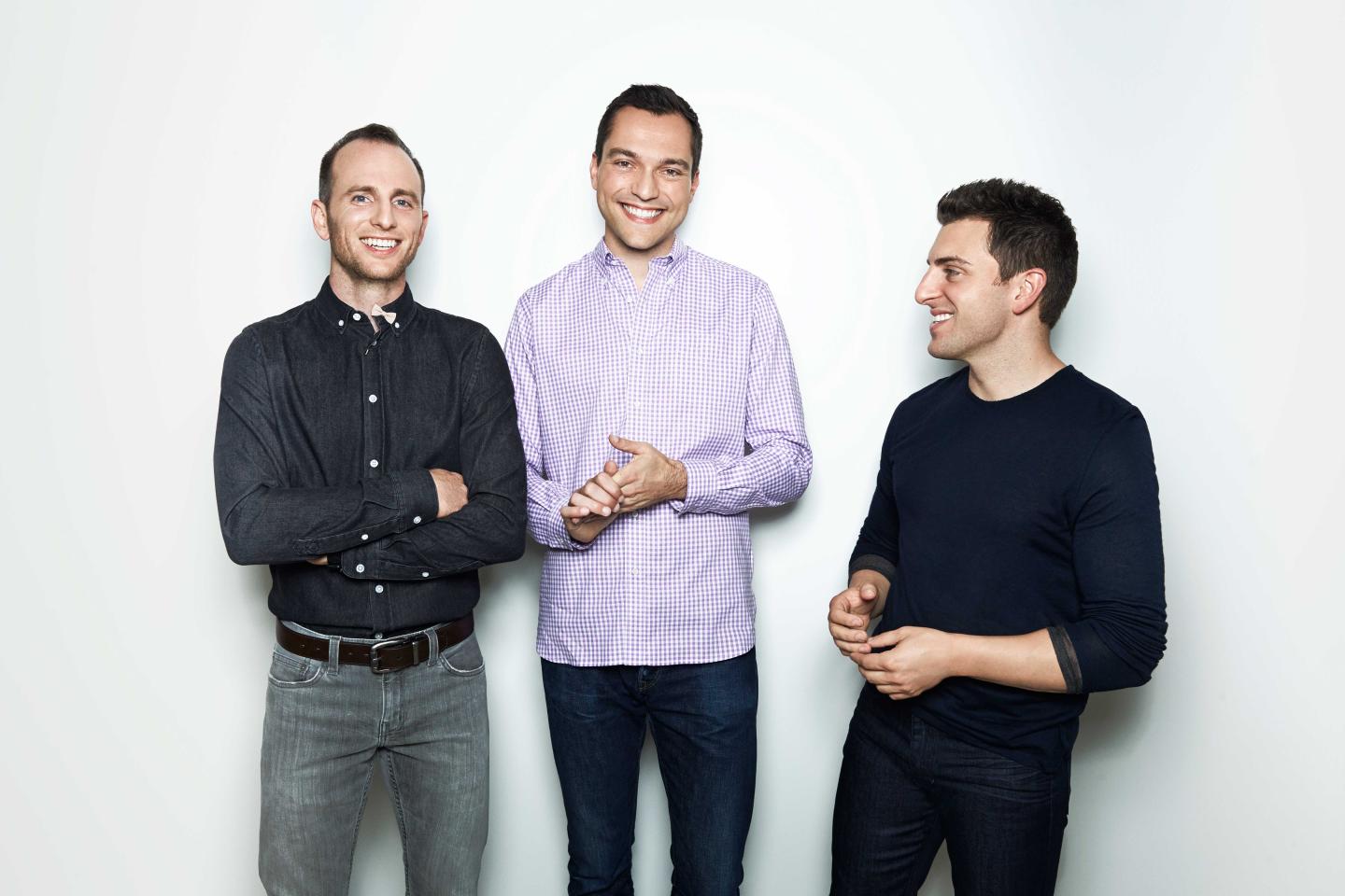 Co-founders, Joe Gebbia, CPO, left, Nathan Blecharczyk, CTO, Brian Chesky, CEO.