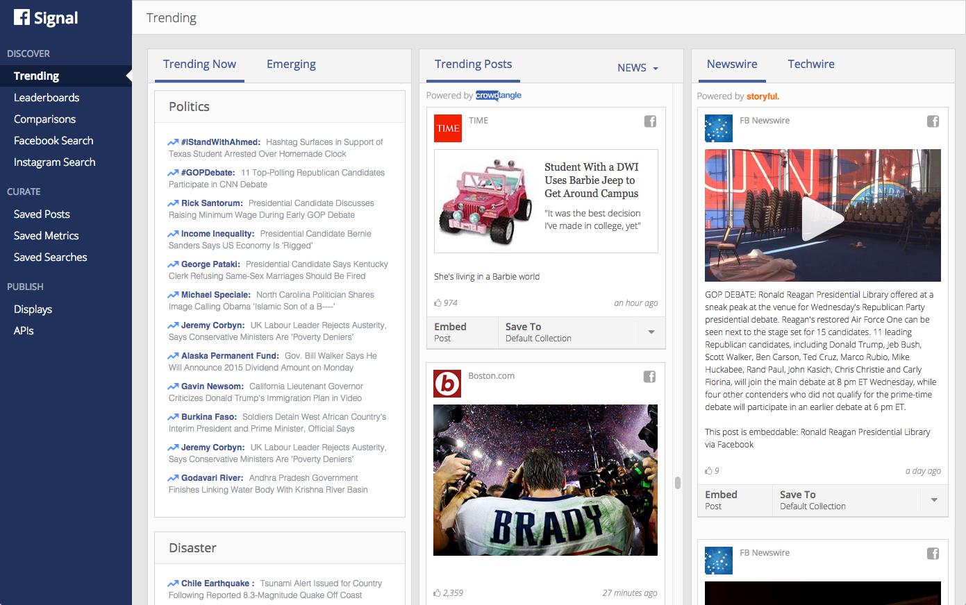 Facebook Signal dashboard