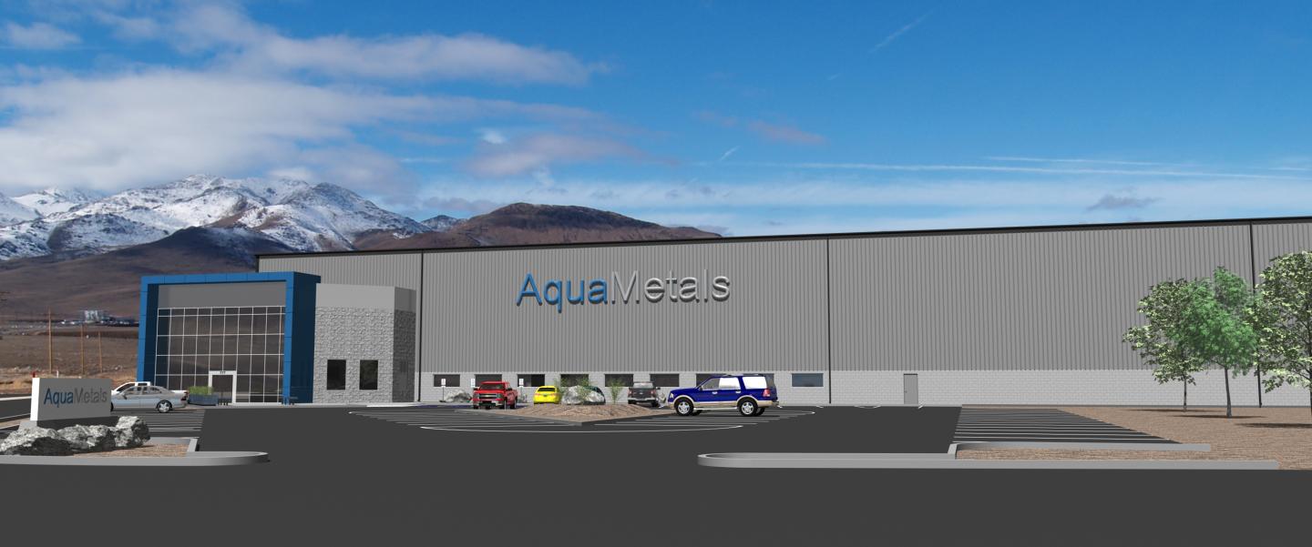 A mockup image of Aqua Metal's lead acid battery recycling facility in Nevada.