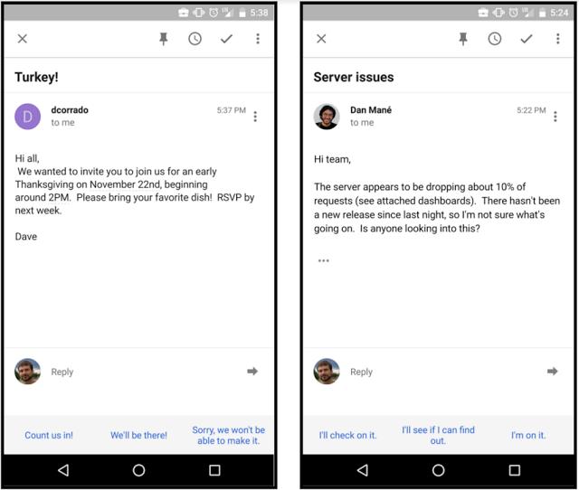 Google's Smart Reply in action.