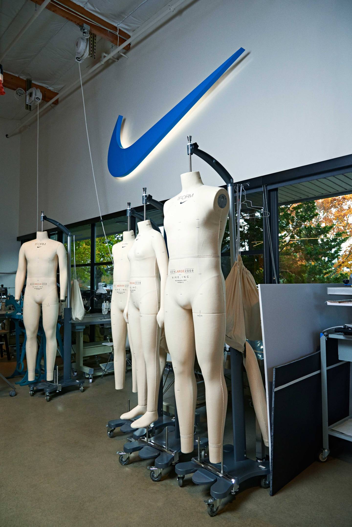 Mannequins inside Nike's sewing studio await designers' latest apparel ideas.