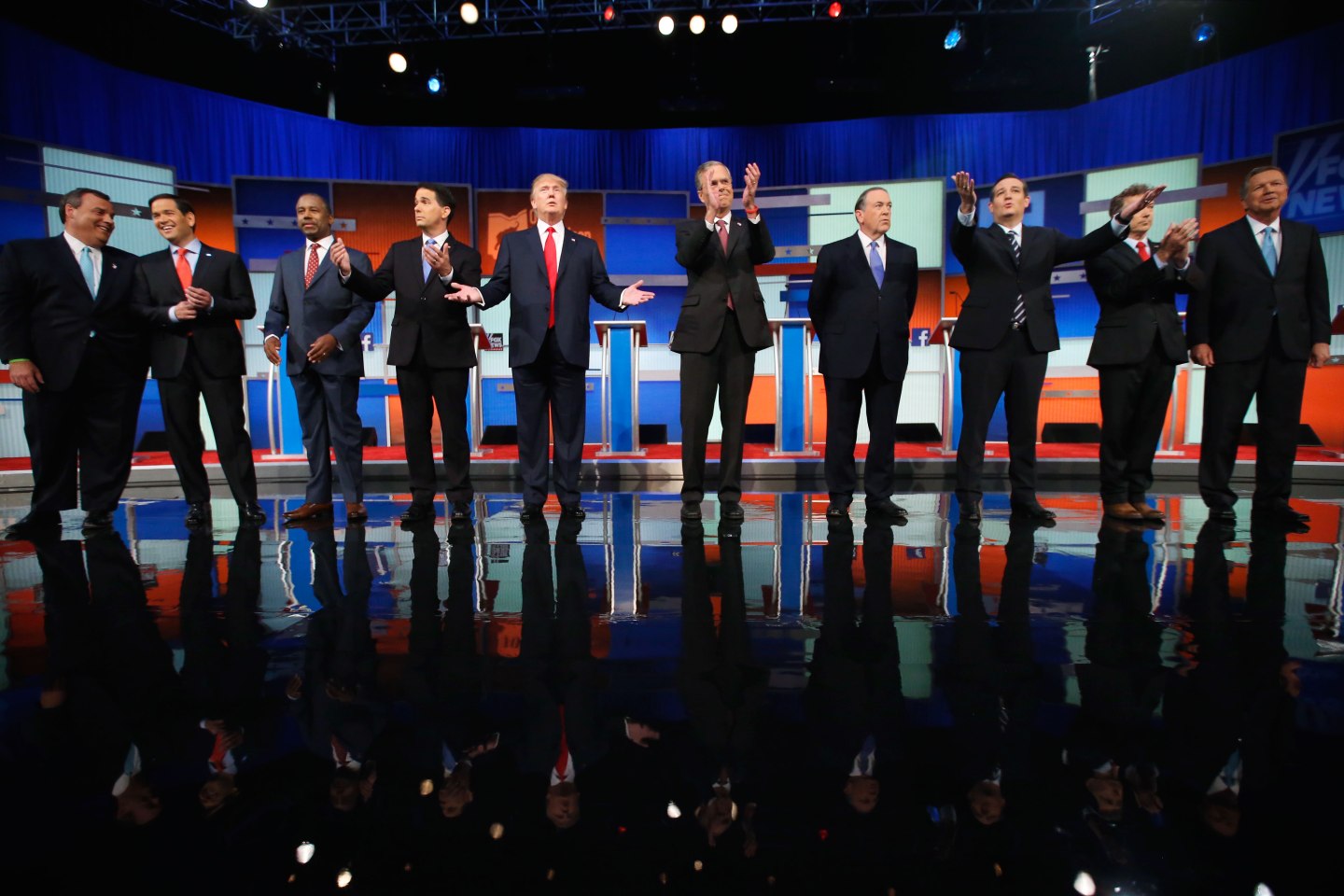 Chris Christie, Marco Rubio, Ben Carson, Scott Walker, Donald Trump, Jeb Bush, Mike Huckabee, Ted Cruz, Rand Paul, John Kasich