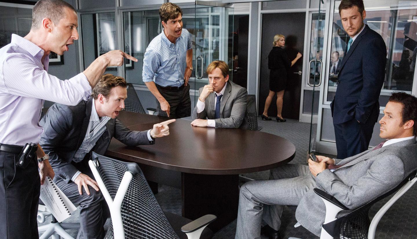 THE BIG SHORT, from left: Jeremy Strong, Rafe Spall, Hamish Linklater, Steve Carell, Jeffry