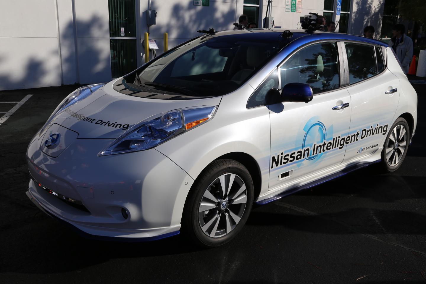 The self-driving Nissan LEAF, outside of Nissan's Silicon Valley Research Center in Sunnyvale, Calif.