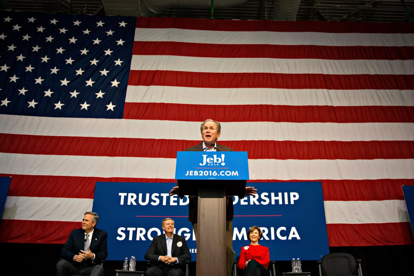 Presidential Candidate Jeb Bush Campaigns With Brother George W. Bush