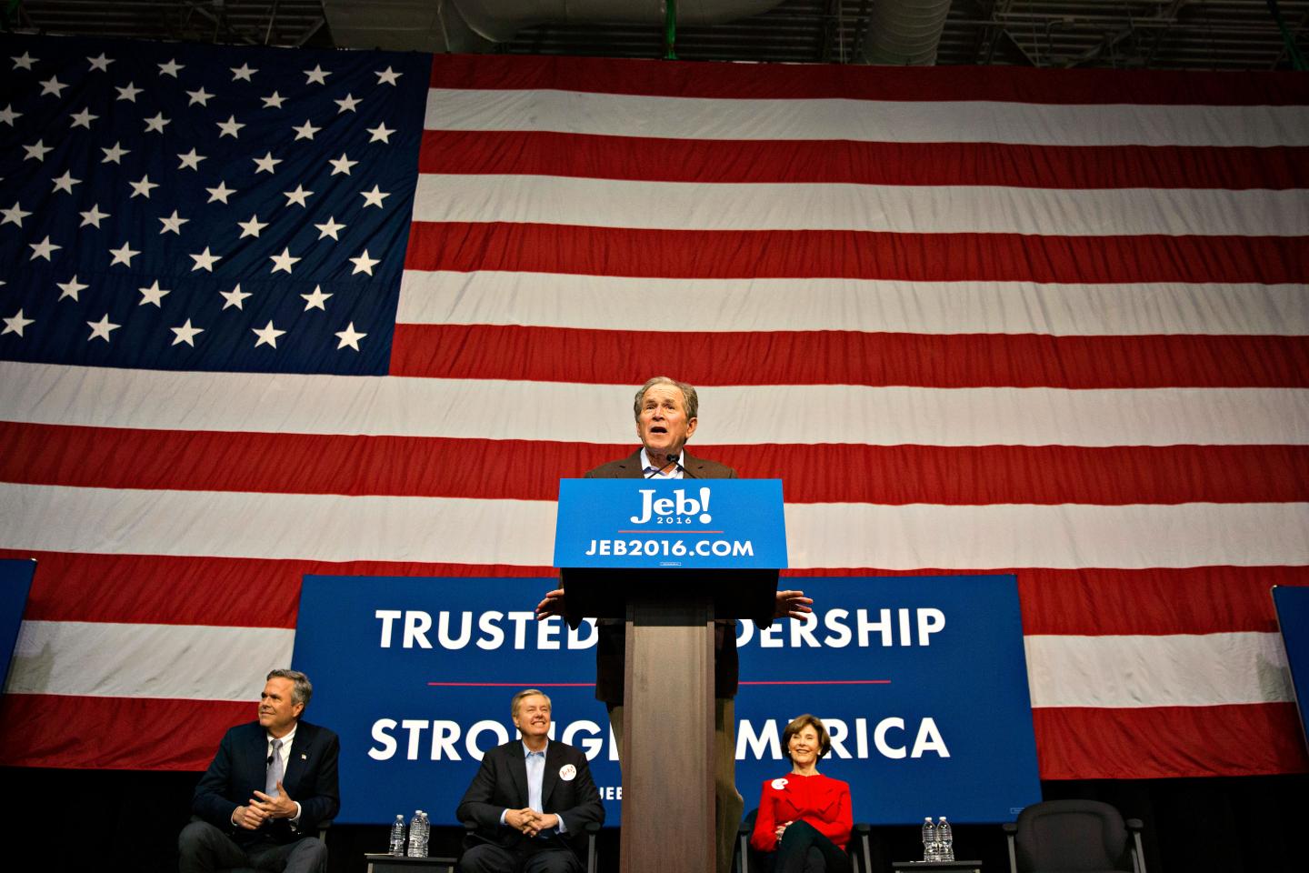 Presidential Candidate Jeb Bush Campaigns With Brother George W. Bush