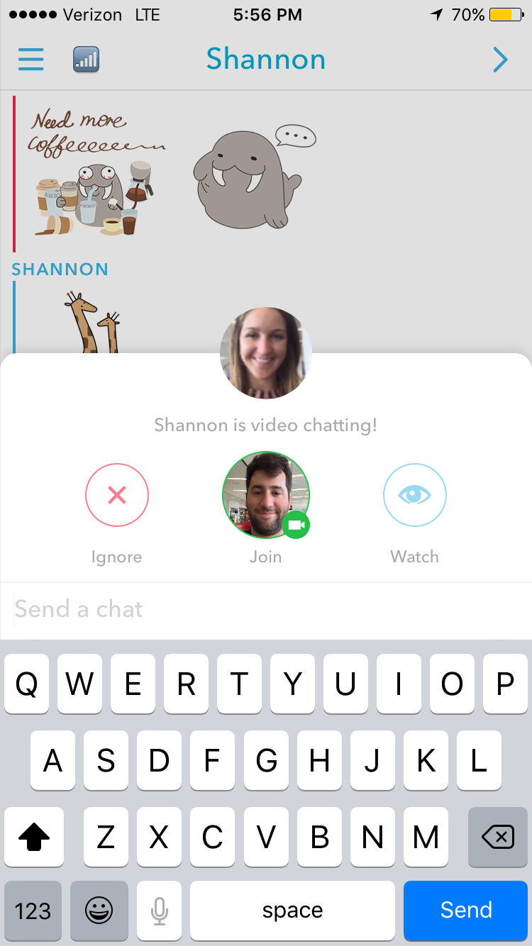 Snapchat's new video and audio calling.