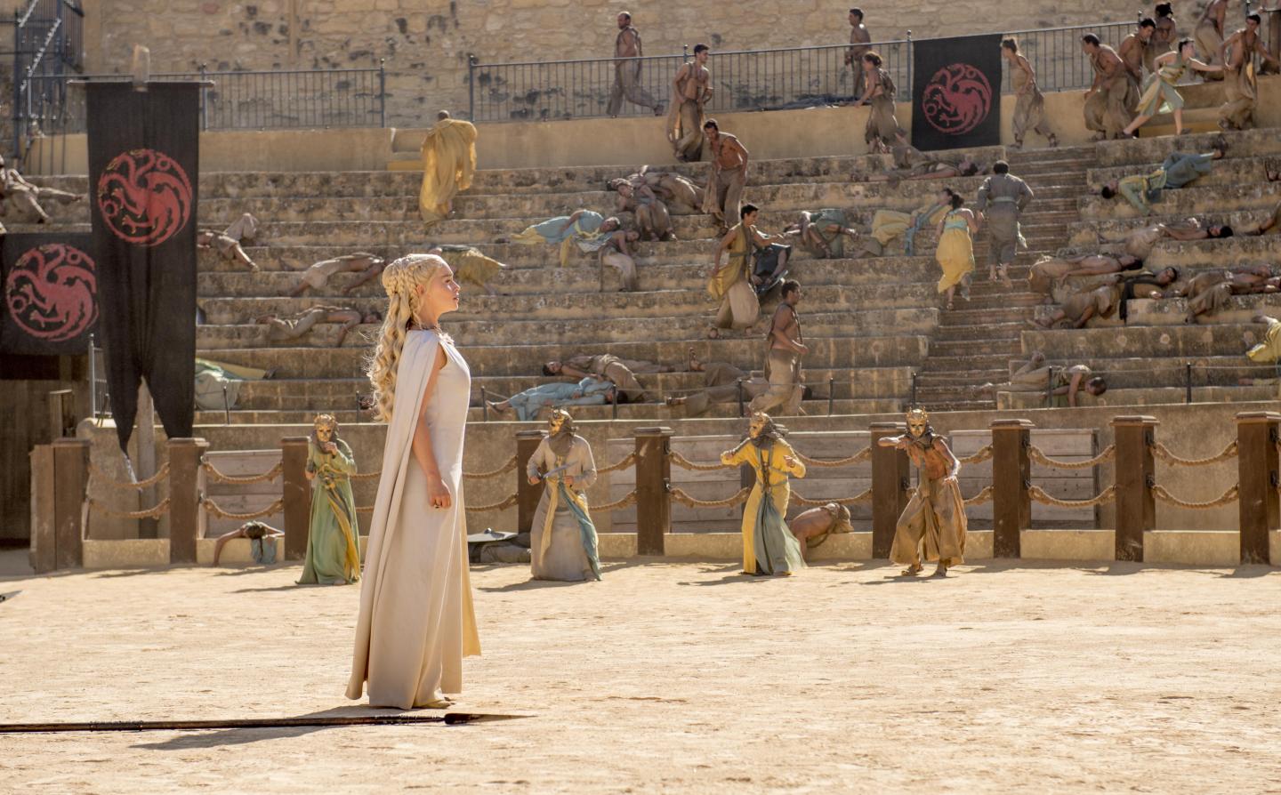 Emilia Clarke in "Game of Thrones," season five. This scene was shot in a bullring in Osuna, Seville, Spain, which is a stop on a 10-day tour of Spain and Morocco offered by the Zicasso travel agency.