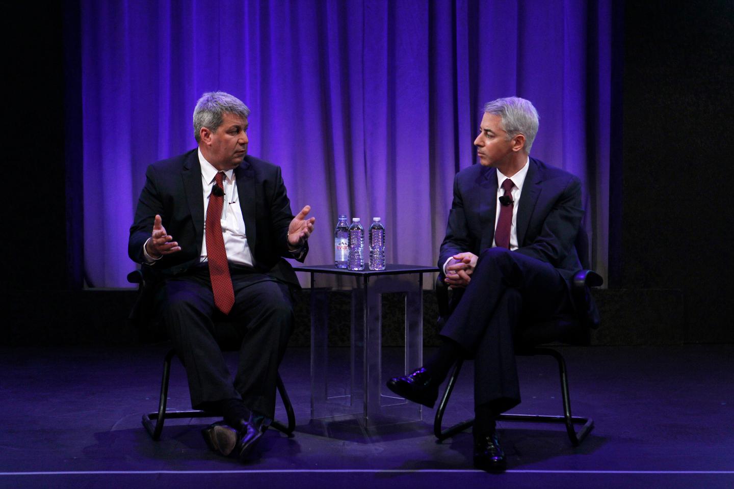Mike Pearson, left, the chief executive of Valeant Pharmaceuticals, and William Ackman, founder of Pershing Square Capital Management.