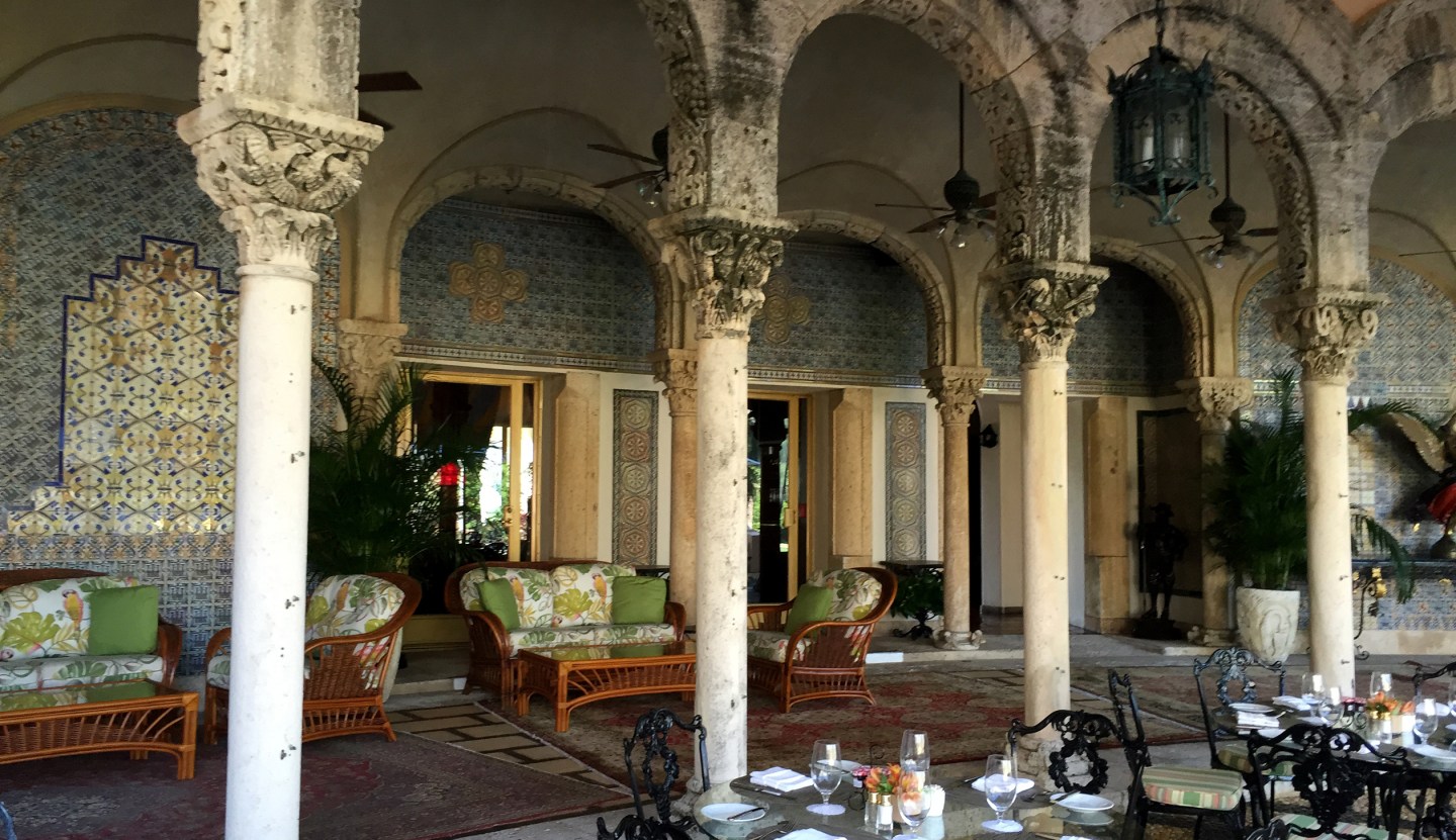 PALM BEACH, FLORIDA - NOVEMBER 1: The tiled patio at Mar-a-Lago