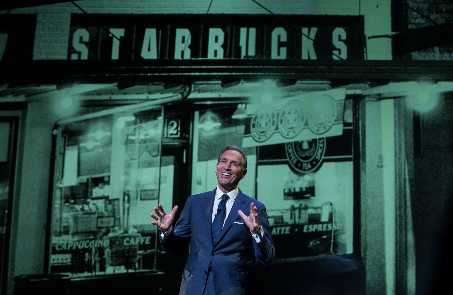 SEATTLE, WA - MARCH 23: Starbucks CEO Howard Schultz speaks during during the Starbucks Annual Shareholders Meeting on March 23, 2016 in Seattle, Washington. Schultz reported on the company's in expansion in China. (Photo by Stephen Brashear/Getty Images)