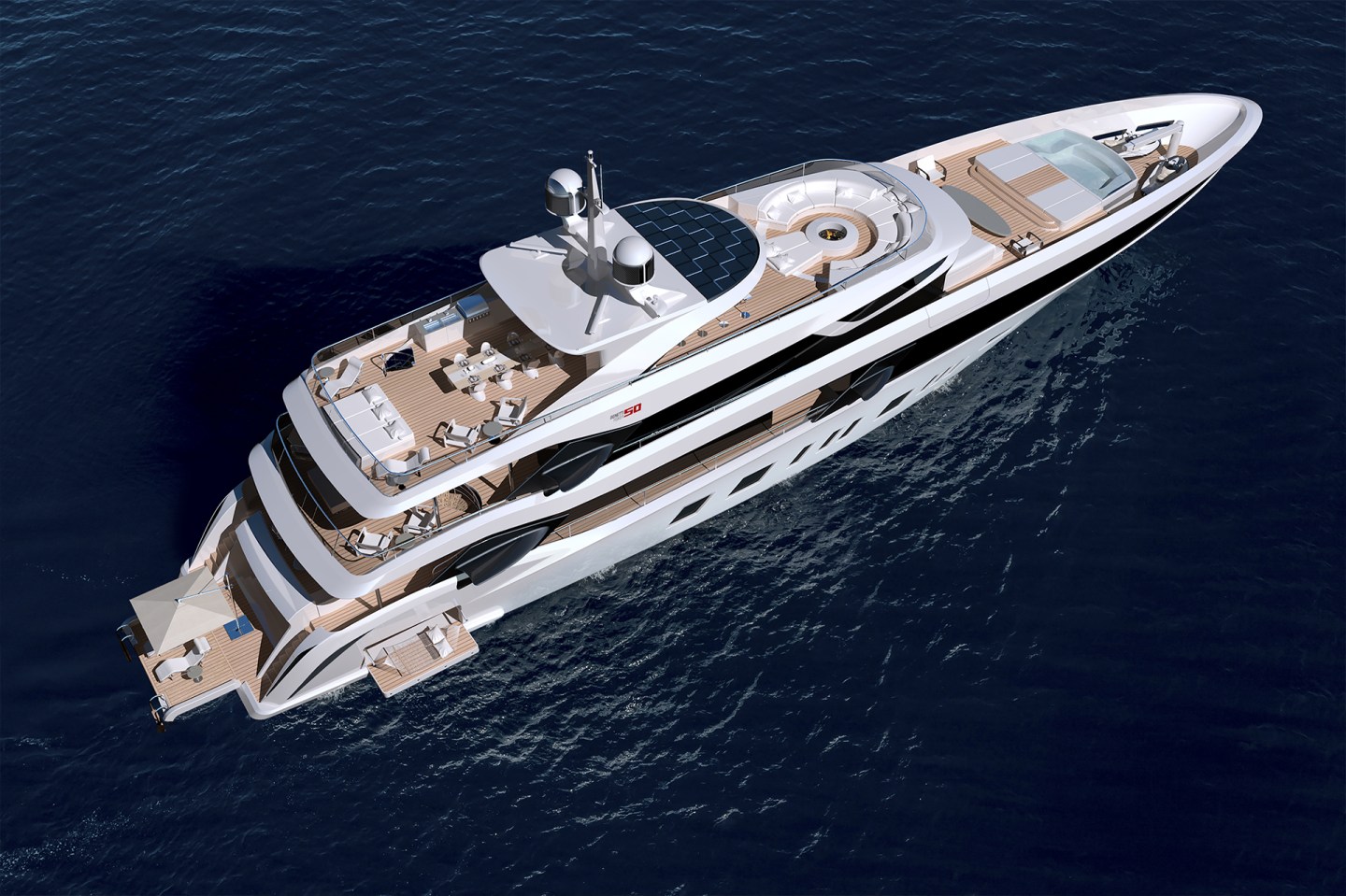 <span class="caption">Top view of a super yacht designed by Henrik Fisker in partnership with shipbuilder Benetti. Courtesy of Henrik Fisker</span>