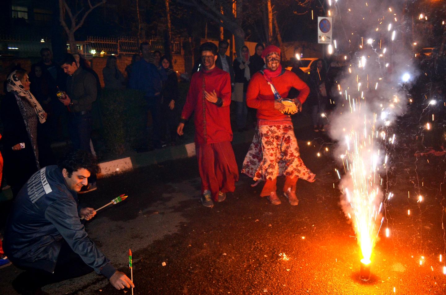 Iranian celebrate Chaharshanbeh Soori, a traditional "fire feast", on the streets in Tehran.