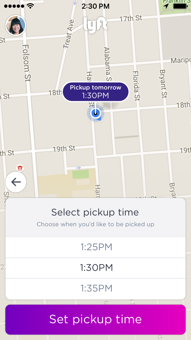 Lyft's new ride scheduling feature.