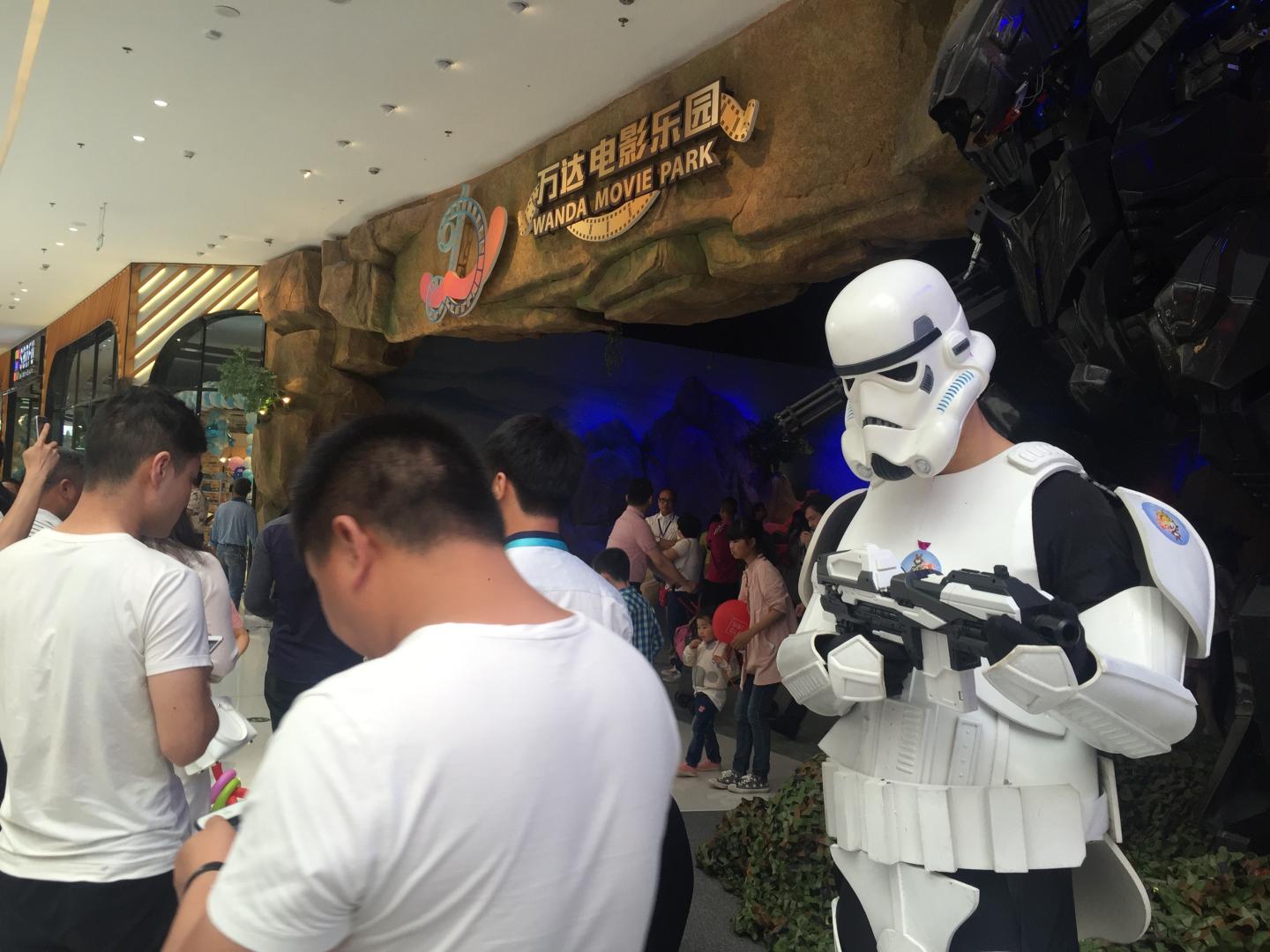 A Stormtrooper outside Wanda's theme park in Nanchang. 