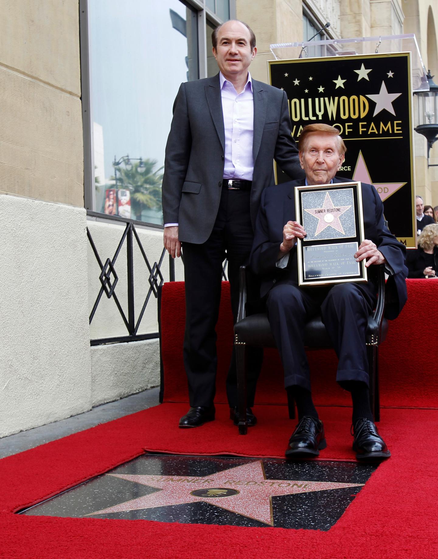 Executive Chairman of Viacom and CBS Corporation Redstone poses after his star was unveiled on the Walk of Fame in Hollywood