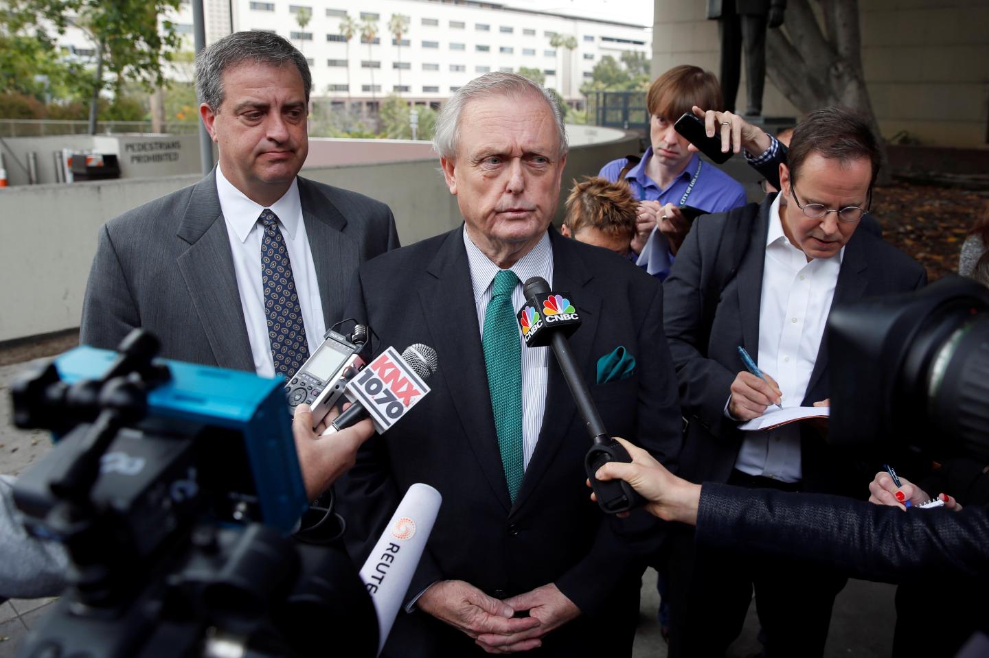 Manuela Herzer's attorney Pierce O'Donnell speaks outside court after representing the former girlfriend of 92-year-old Sumner Redstone, who was suing to be reinstated as the person in charge of Redstone's healthcare, in Los Angeles