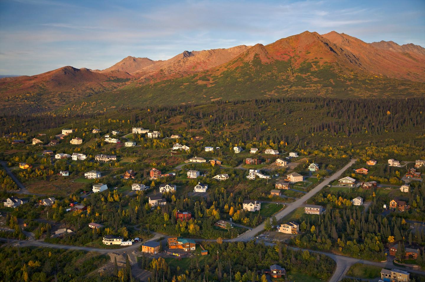 Aerial Over Residential Neighborhoods Along The Anchorage Hillside, Alaska