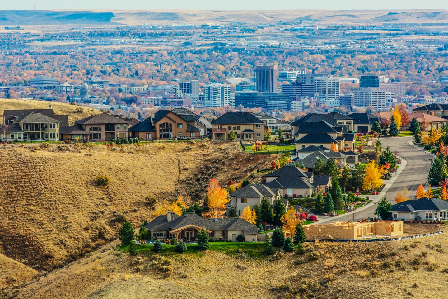 Aerial view of suburban landscape, Boise, Idaho, United States
